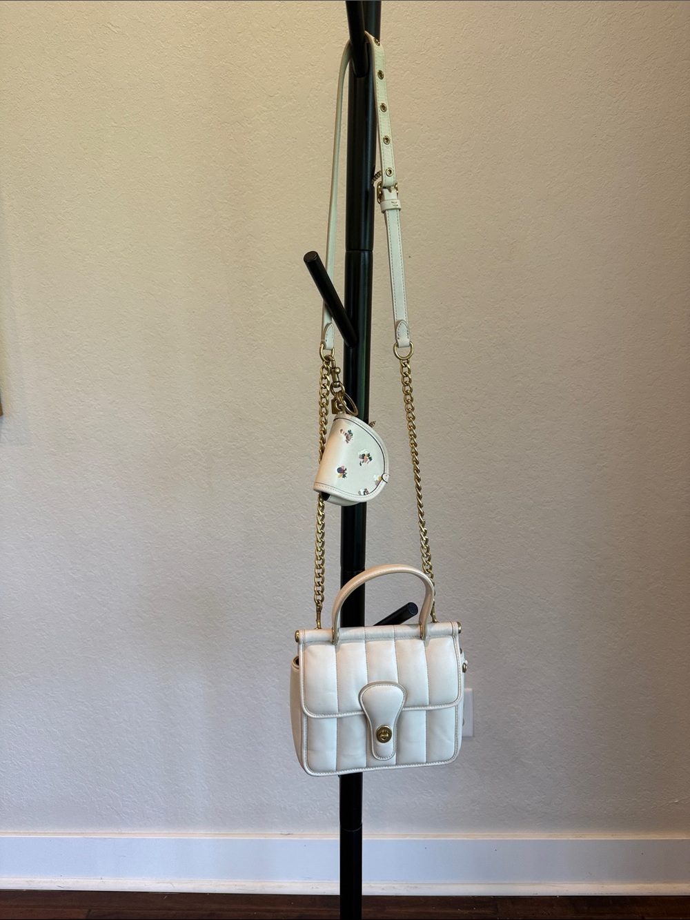 Coach White Quilted Mini Top-Handle Crossbody with Gold Chain